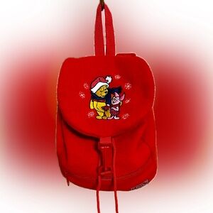 VTG Y2K RARE DISNEY CATALOG POOH’s CHILLY DAY RED FLEECE BACKPACK 11”x10”x4.5”